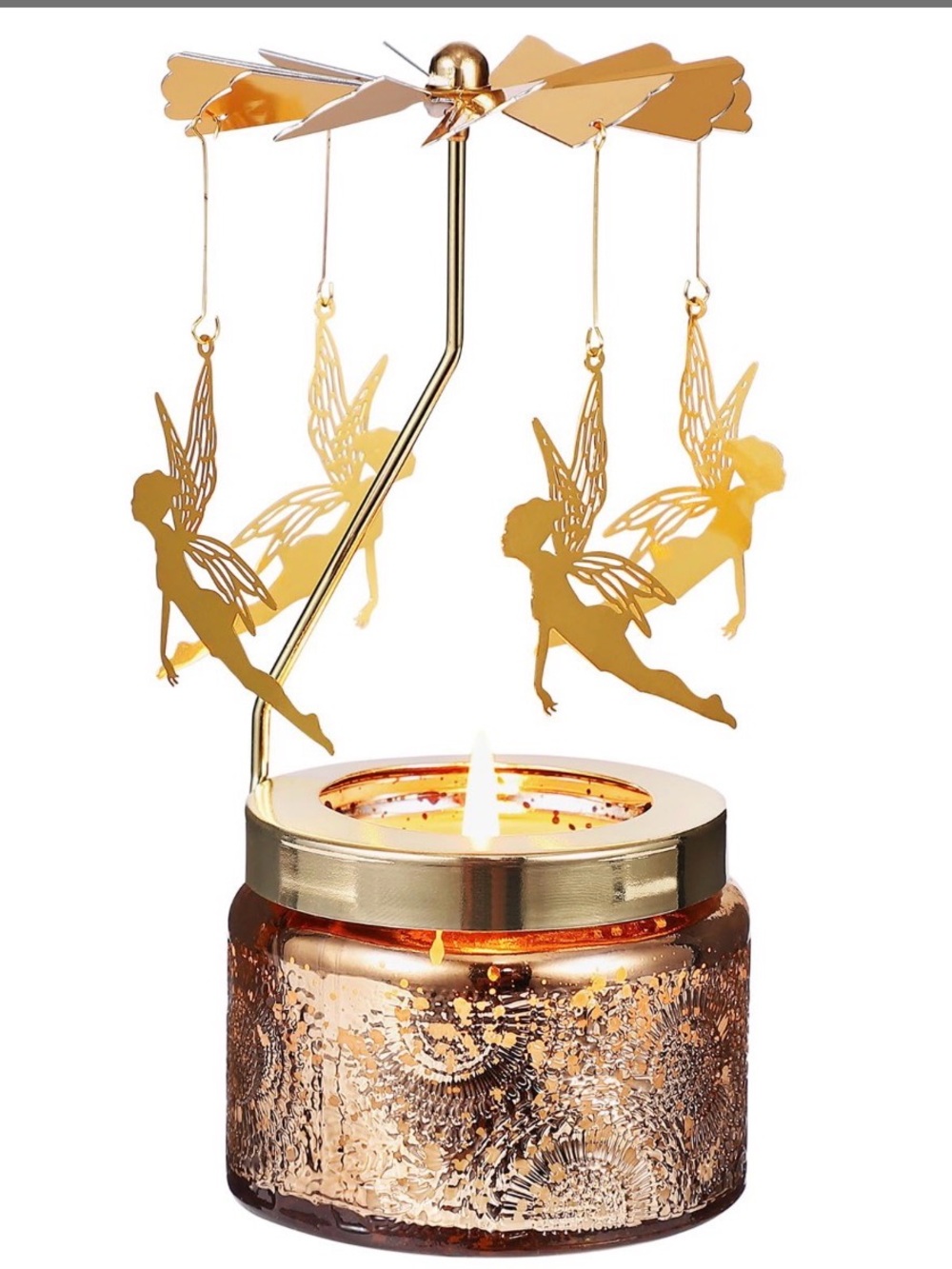 Gold Glass Soy Candle Gift Set Fairy Spinner Lid Home Decor
